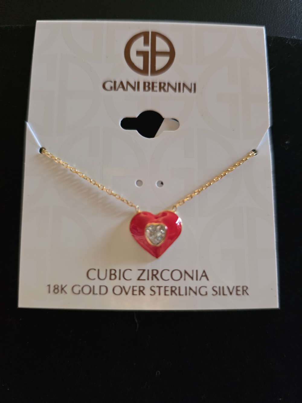 #355 Giani Bernini Gold Chain Red Heart Pendant with Sparkling CZ